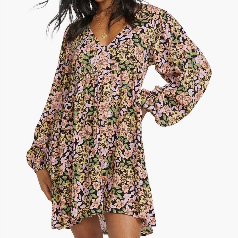 Billabong Women's Natural Easy Livin' Floral Long Sleeve High-Low Dress Size XS